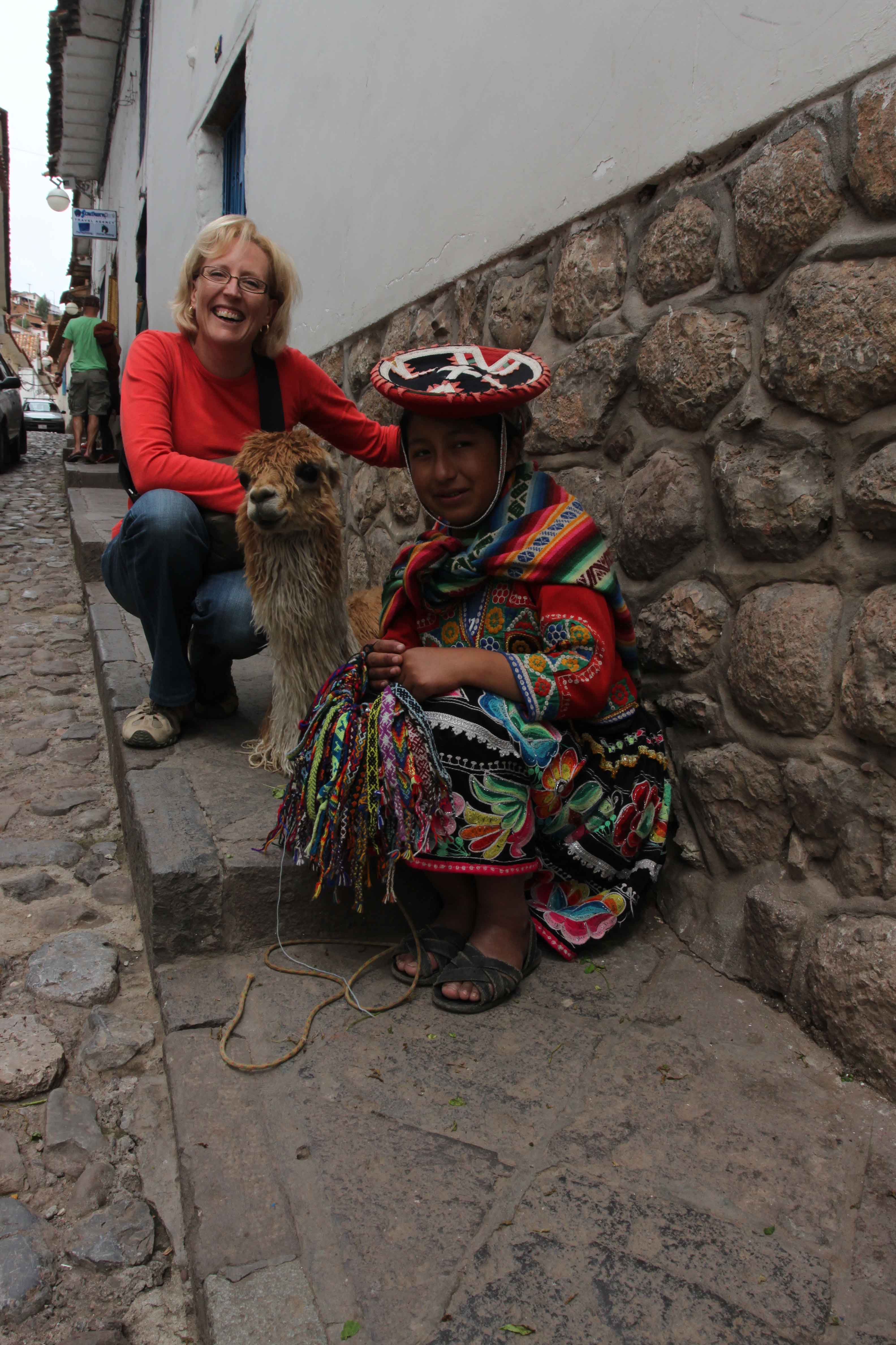 Nic and indigenous Peruvian girl in traditional dress...and her llama